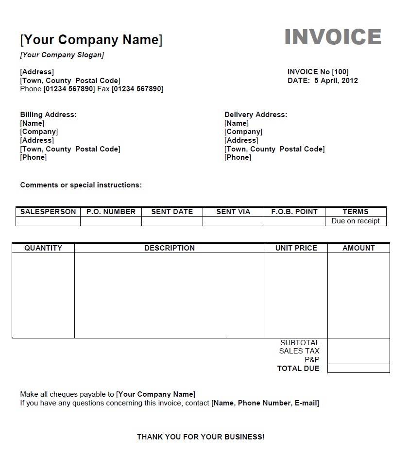 word for mac invoice template
